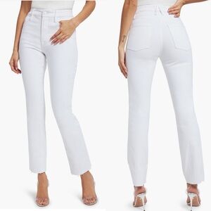 Good American Good Legs Straight Jeans White High Waist Raw Hem NWT Plus Size 15